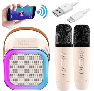 KARAOKE SET MIKROFÓN + BEZDRÔTOVÝ KARAOKE REPRODUKTOR RUŽOVÝ BLUETOOTH